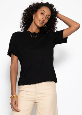 T-Shirt mit Wellenkante - schwarz