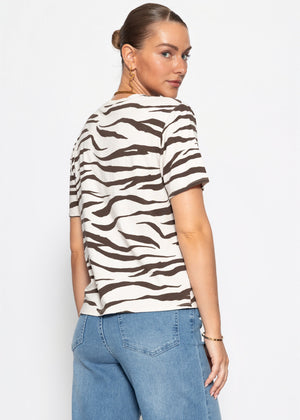 T-Shirt mit Zebra-Print - beige-braun