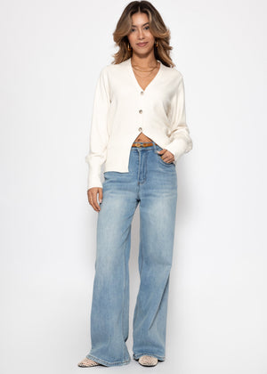 Fitted cardigan with button placket - off-white