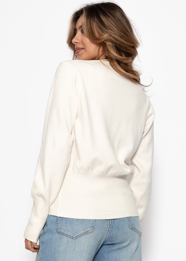 Fitted cardigan with button placket - off-white