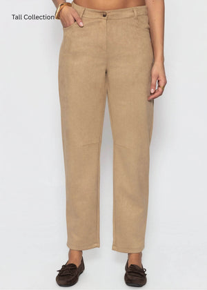Extra lang - Barrel-Leg Hose in Wildlederoptik - beige
