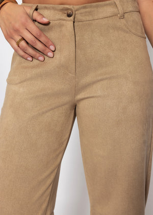 Tall - Barrel-Leg Hose in Wildlederoptik - beige