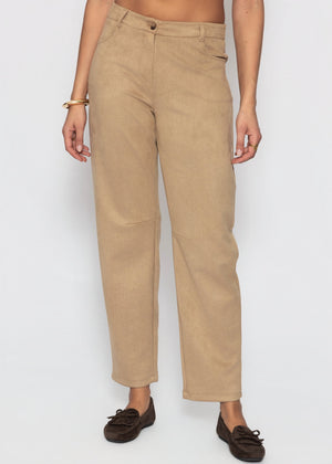 Tall - Barrel-Leg Hose in Wildlederoptik - beige