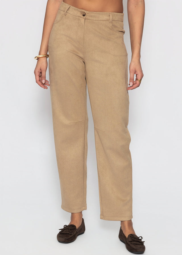 Tall - Barrel-Leg Hose in Wildlederoptik - beige