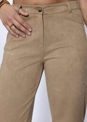Tall - Barrel-Leg Hose in Wildlederoptik - beige