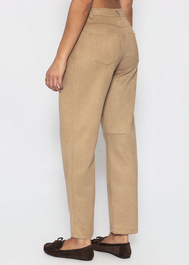 Tall - Barrel-Leg Hose in Wildlederoptik - beige