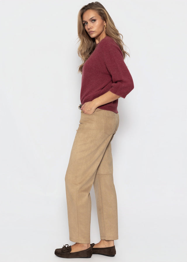 Tall - Barrel-Leg Hose in Wildlederoptik - beige