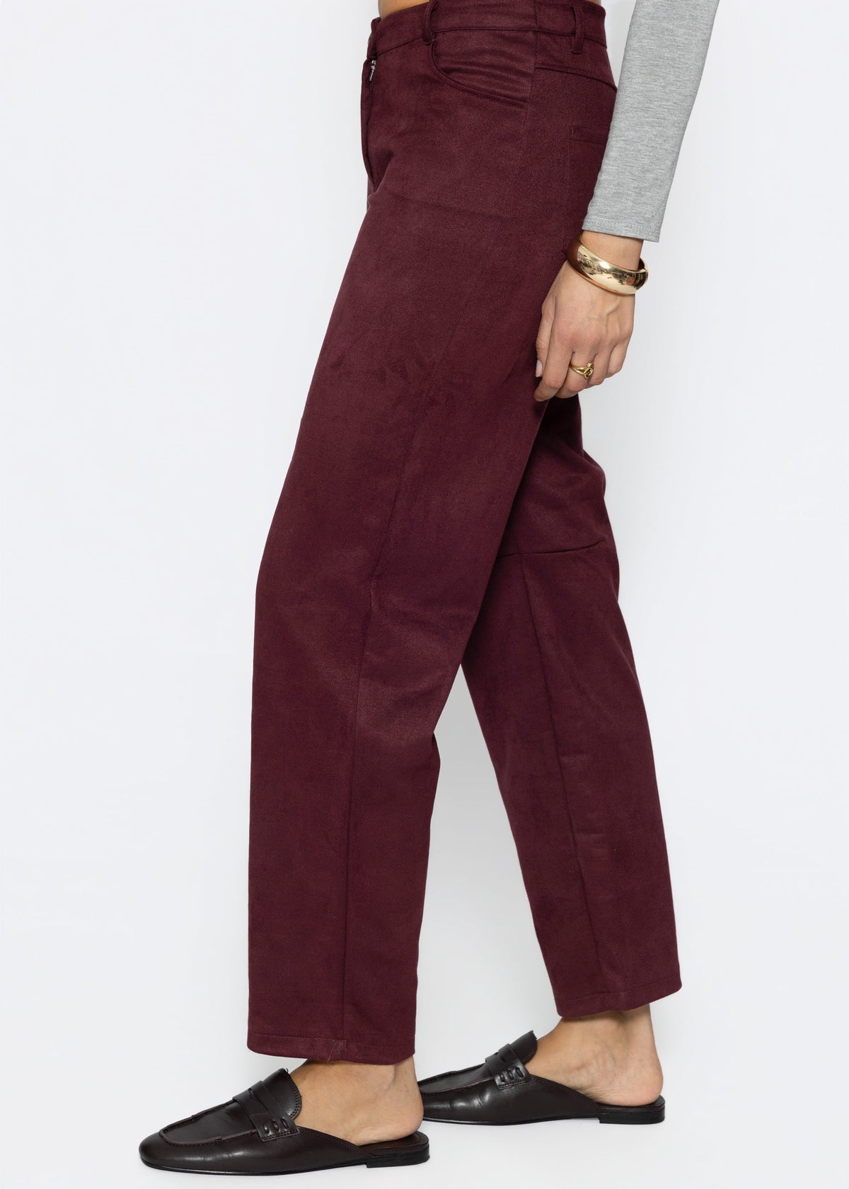 Tall - Barrel-Leg Hose in Wildlederoptik - burgundy