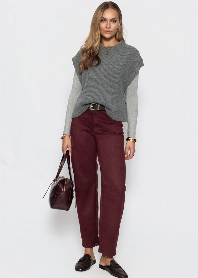 Tall - Barrel-Leg Hose in Wildlederoptik - burgundy