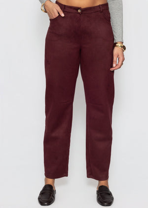 Tall - Barrel-Leg Hose in Wildlederoptik - burgundy