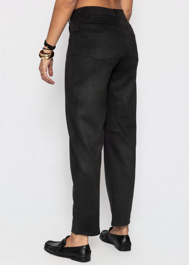 Tall - Barrel-Leg Hose in Wildlederoptik - schwarz