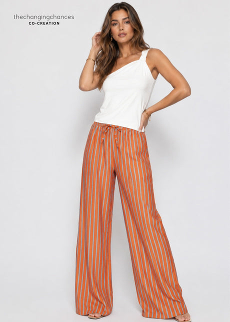 Tall: Gestreifte Hose mit Kordelzug - orange