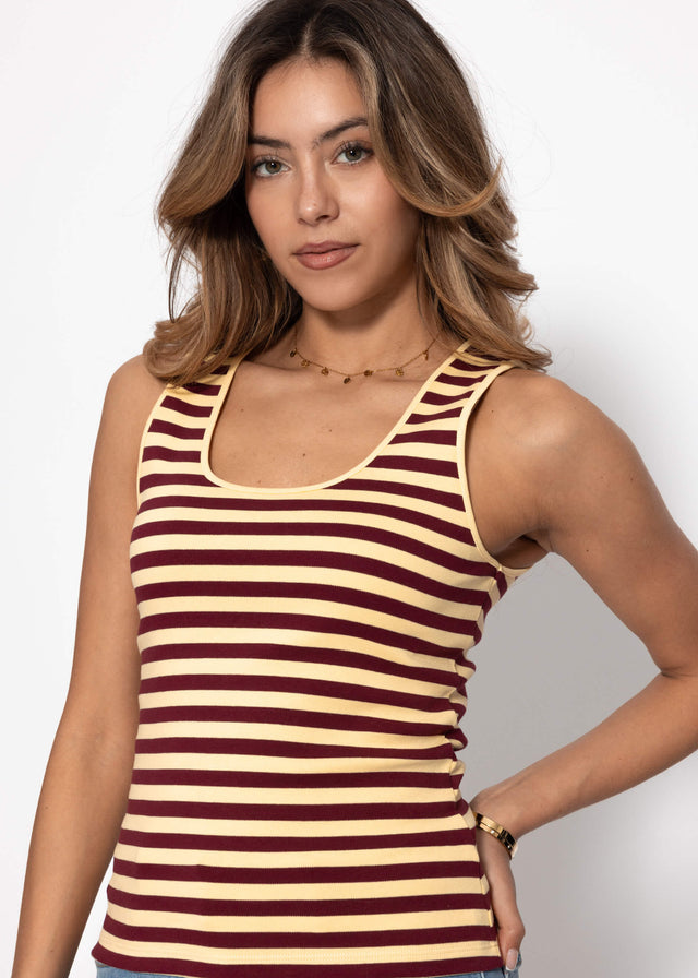 Striped tank top - butter yellow-burgundy