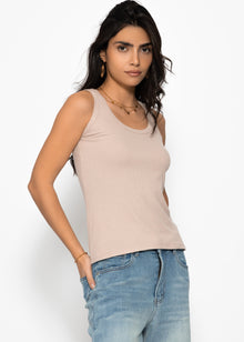 Tank Top mit Ausschnitt - beige