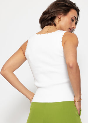 Tank top with scalloped edge - white