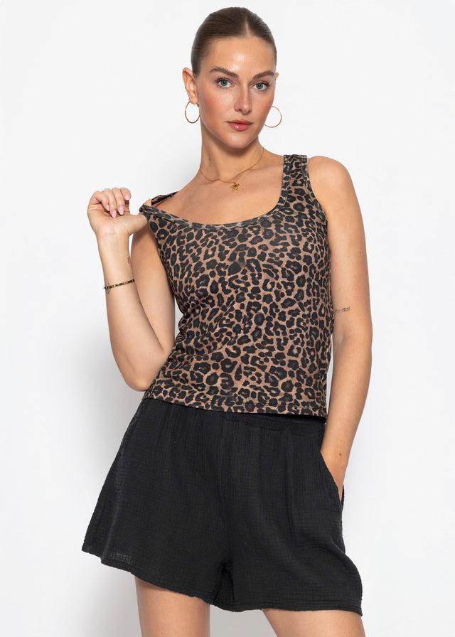 Tank top with leopard print - brown