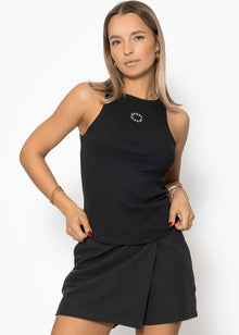 Tank Top mit Stickerei - schwarz