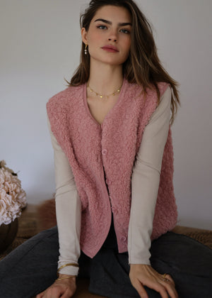 Teddy Weste mit Knöpfen - altrosa