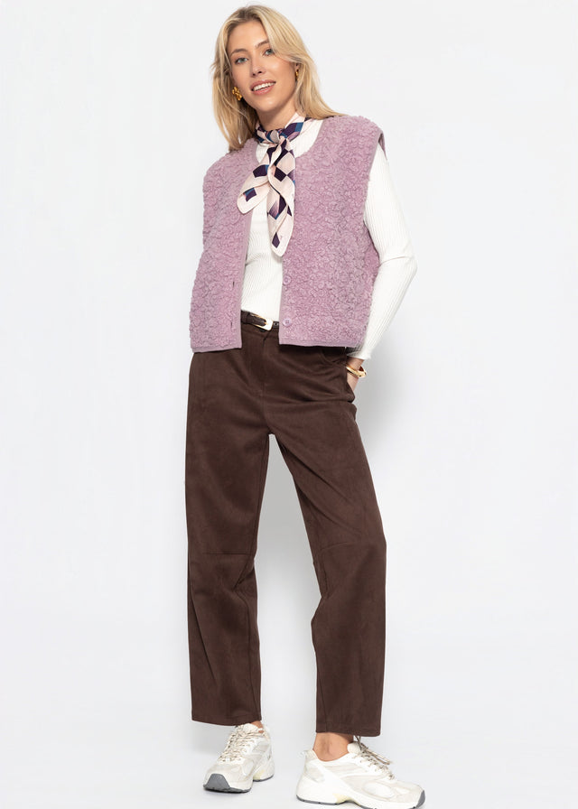 Teddy gilet with buttons - lilac