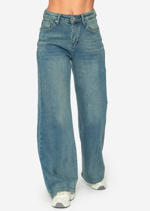 Thermal wide-leg jeans - blue