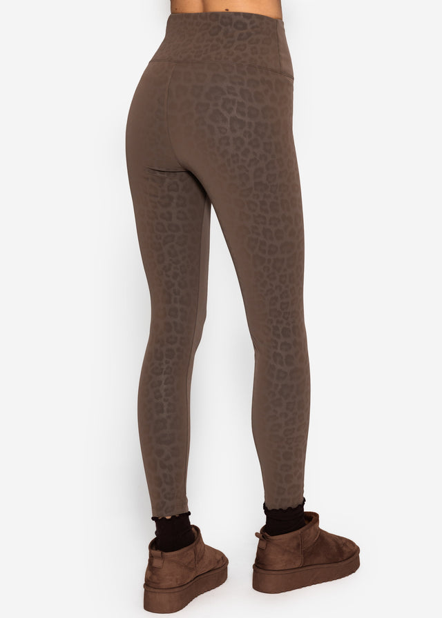 Thermal faux leather leggings with leopard print - brown