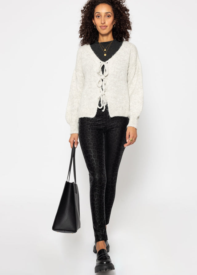 Thermal faux leather leggings with leopard print - black
