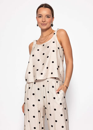 Top mit gerafften Trägern und Punkten - offwhite