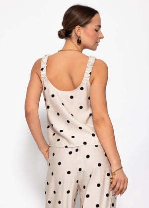 Top mit gerafften Trägern und Punkten - offwhite