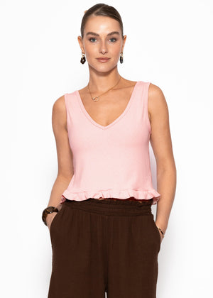 Cropped Top mit Rüsche - rosa