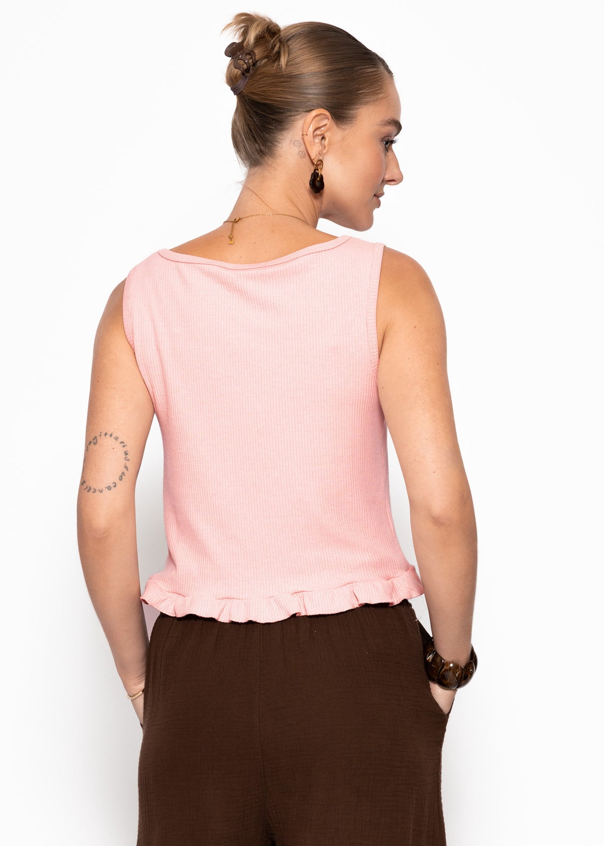 Cropped Top mit Rüsche - rosa