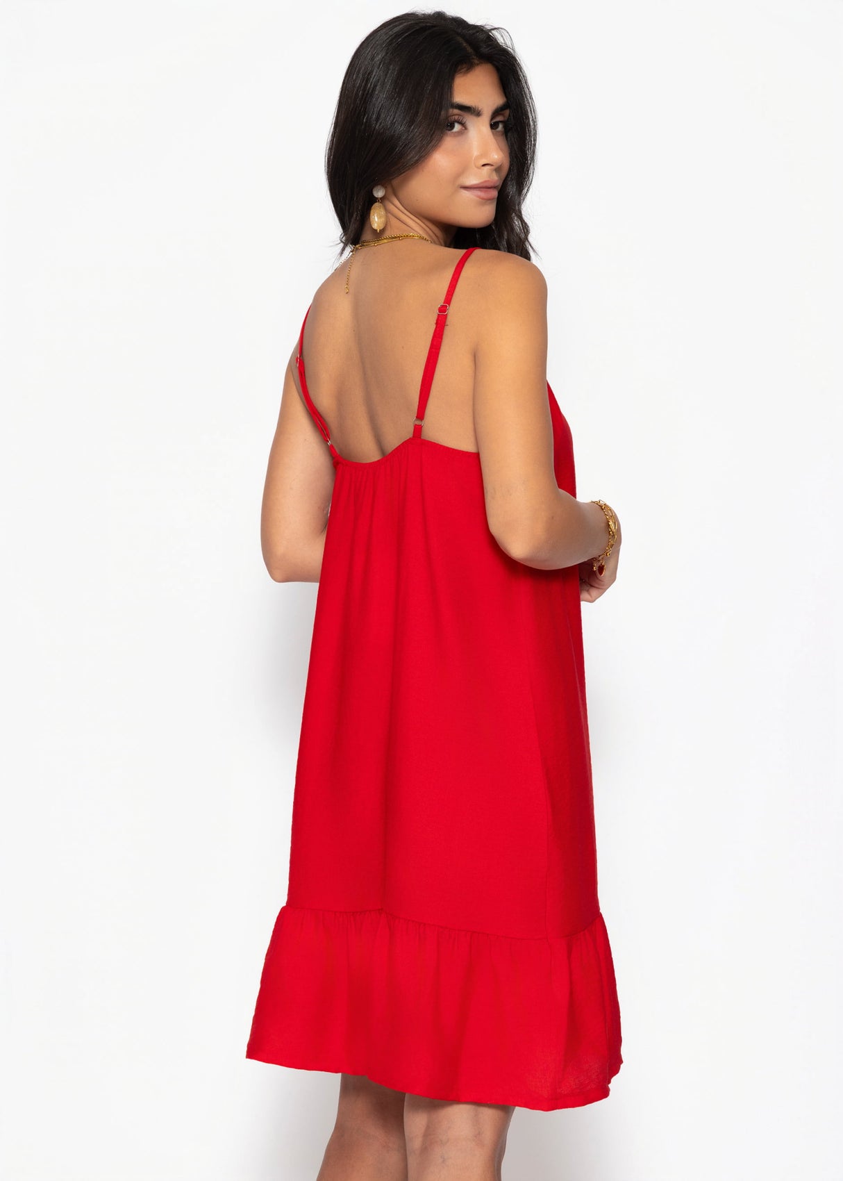 Trägerkleid mit Volant - rot