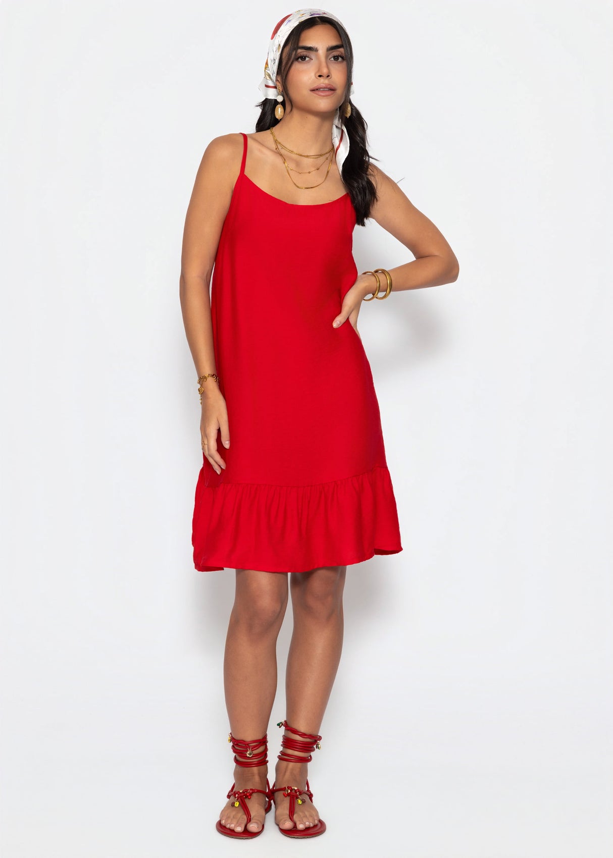 Trägerkleid mit Volant - rot