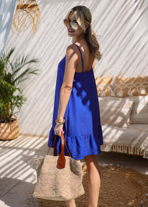 Trägerkleid mit Volant - royalblau