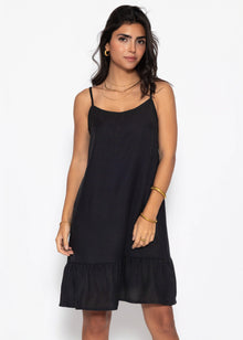 Trägerkleid mit Volant - schwarz