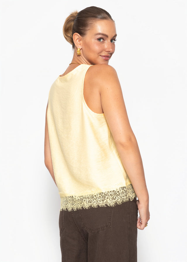 Sleeveless top with lace trim - butter yellow