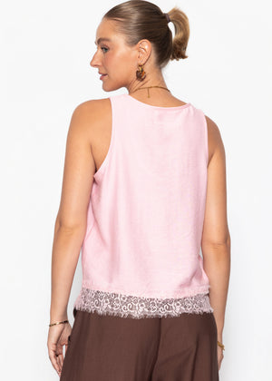 Trägertop mit Spitzenbesatz - rosa