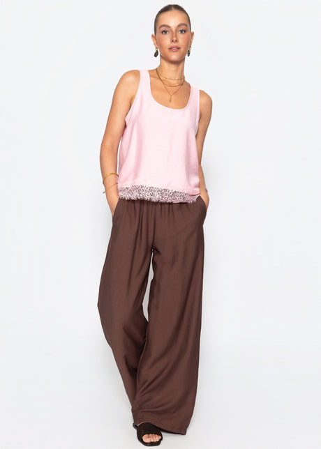Sleeveless top with lace trim - rose