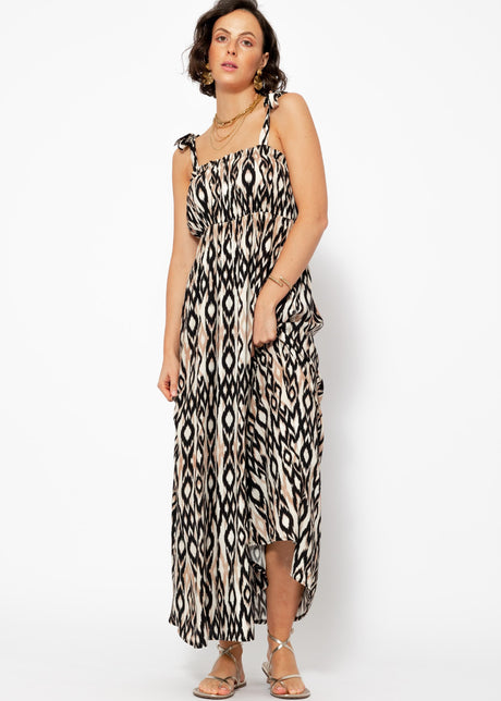 Strap dress with geometric print - beige by SASSYCLASSY