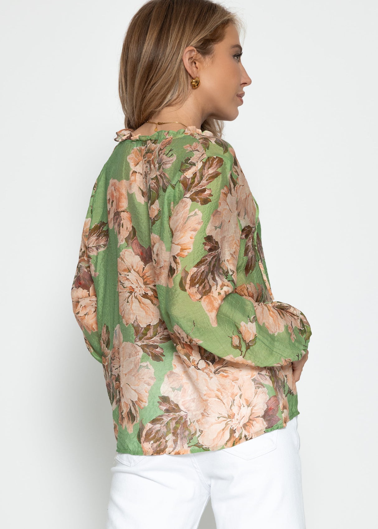 Transparente Bluse mit Print - salbeigrün