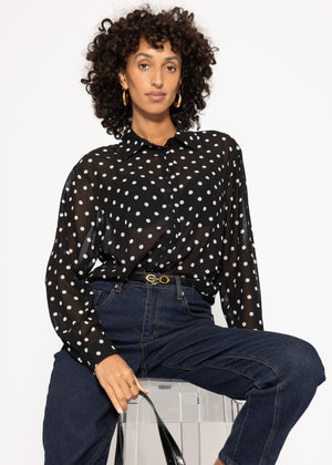 Transparente Bluse mit Pünktchenprint - schwarz