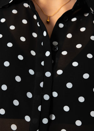 Transparente Bluse mit Pünktchenprint - schwarz
