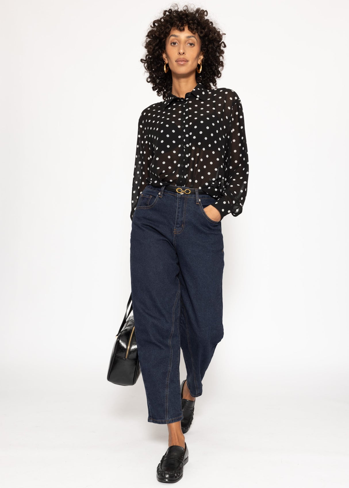 Transparente Bluse mit Pünktchenprint - schwarz
