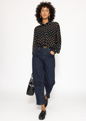 Transparente Bluse mit Pünktchenprint - schwarz