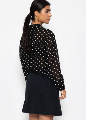 Transparente Bluse mit Pünktchenprint - schwarz