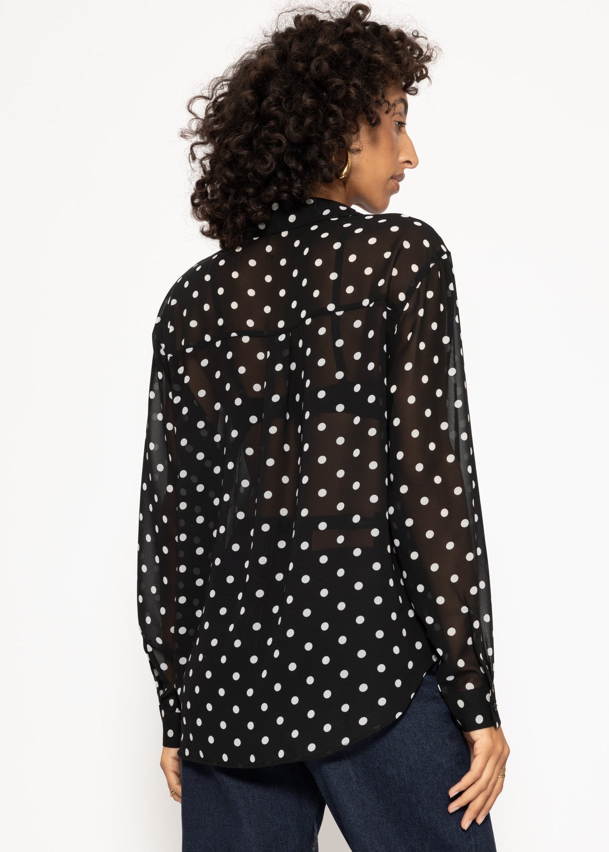Transparente Bluse mit Pünktchenprint - schwarz