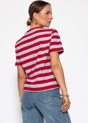 T-Shirt mit Blockstreifen - flieder-rot