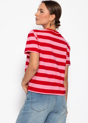 T-shirt with block stripes - red and pink
