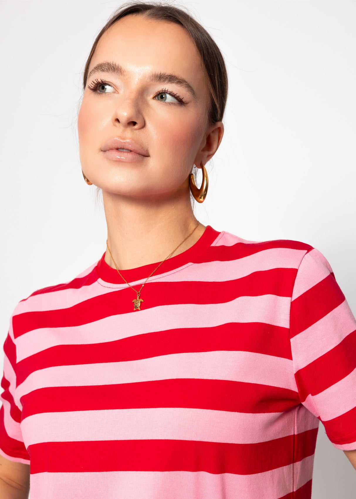 T-shirt with block stripes - red and pink