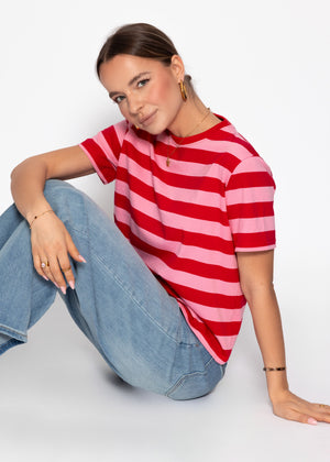 T-shirt with block stripes - red and pink