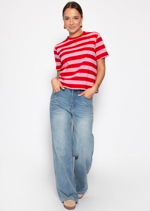 T-shirt with block stripes - red and pink
